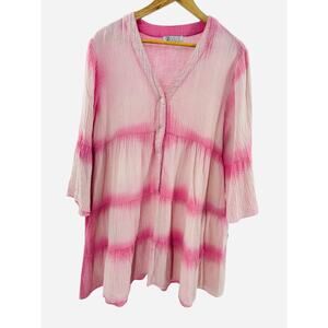 CZ Collection Cezele Pink‎ White Tie Dye Babydoll Dress Medium Boho Cottagecore